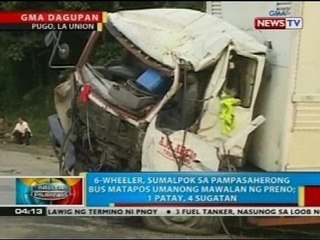 6-wheeler, sumalpok sa pampasaherong bus sa La Union matapos umanong mawalan ng preno