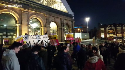 People protest against Donald Trump in Liverpool, UK