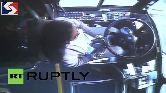 USA Bus driver crashes onto train tracks without seat belt on