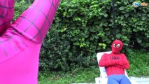 Spiderman & Frozen Elsa w/ Batman & Anna vs Maleficent Turns Superheroes. Ep. 101