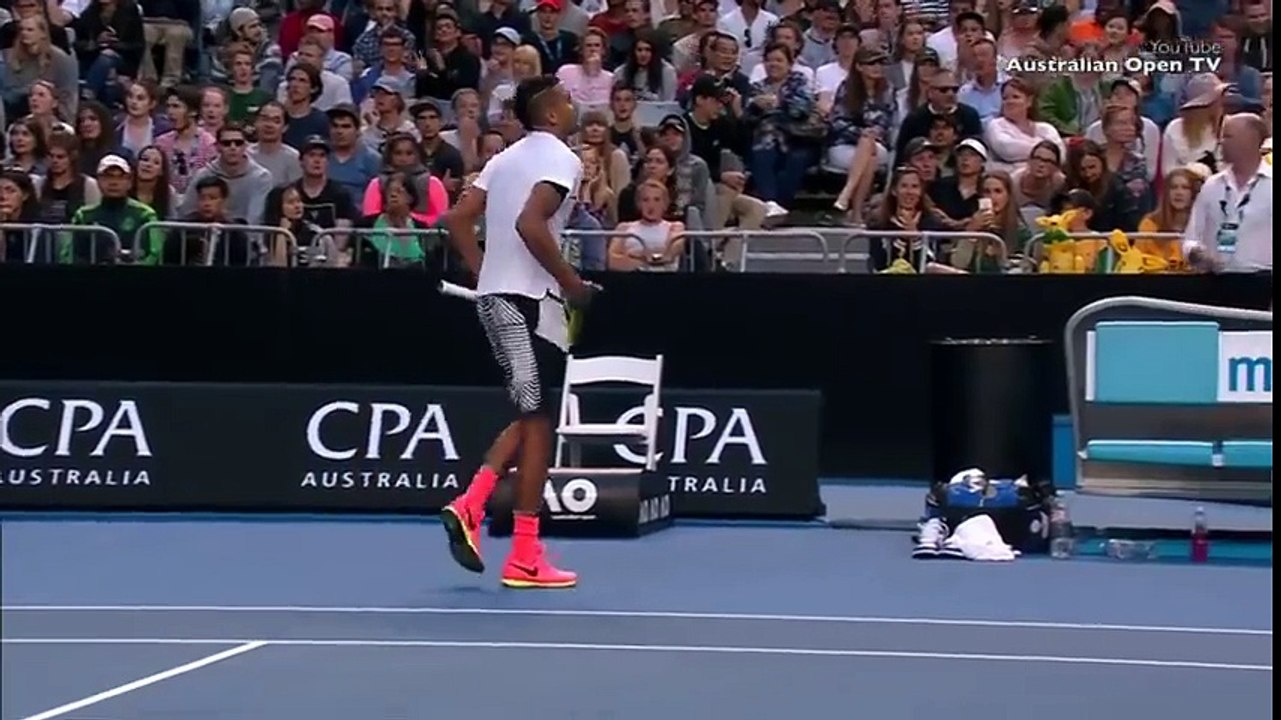 Nick Kyrgios smashes his racket in match against Andreas Seppi