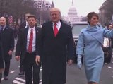 President Trump and First Lady walking in inaugural parade