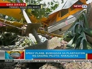 Spray plane, bumagsak sa plantasyon ng saging sa Davao del Norte; piloto, nakaligtas