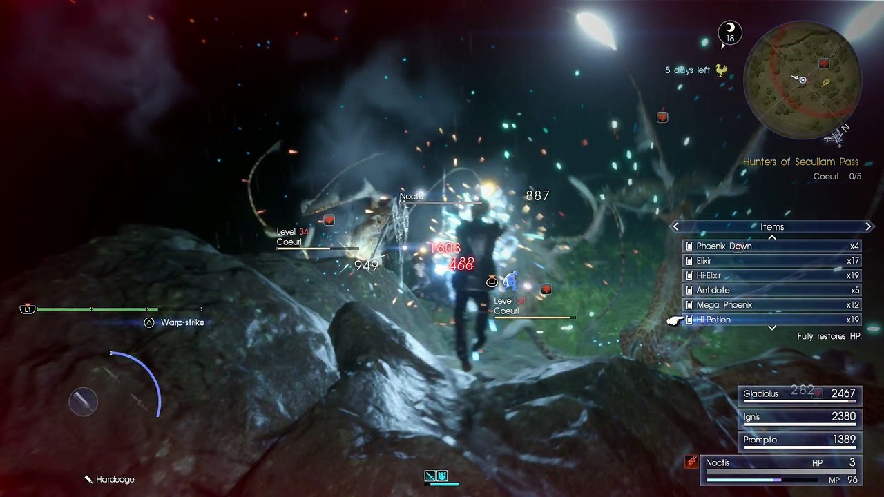 FINAL FANTASY XV FIRST TIME PLAYTHROUGH PART 107 HORNED HUNTING HAZARDS & HUNTERS OF SECULLAM PASS (TITAN!)