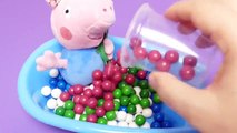 Learn Colors Counting Baby Doll Bath Time Playing with Peppa Pig Gumballs