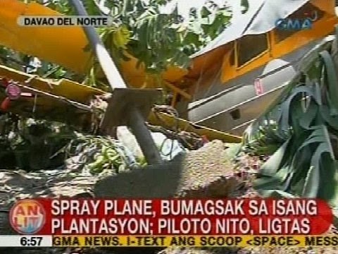 UB: Spray plane, bumagsak sa isang plantasyon sa Davao Norte; piloto nito, ligtas