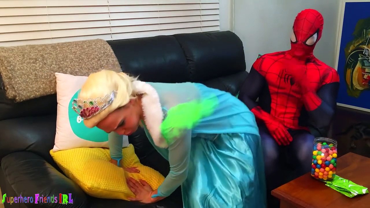 Spiderman Poops Colored Balls with Frozen Elsa vs Joker - Fun Superheroes Movie In Real Life 2016