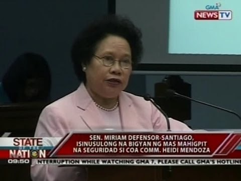 Sen. Santiago, isinusulong na bigyan ng mas mahigpit na seguridad si COA Comm. Mendoza