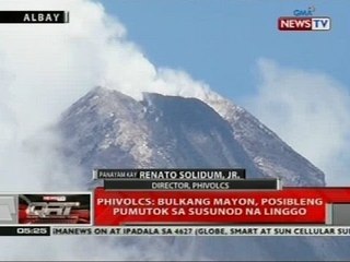Bulkang Mayon, posibleng sumabog sa susunod na linggo ayon sa Phivolcs