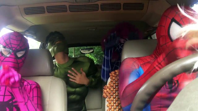 Superhero CARPOOL RIDE DANCE PARTY ! Spiderman , Pink Spidergirl , Hulk & Blue Spiderman in 4k