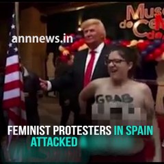 Feminist protesters in Spain attacked a life-size wax statue of Donald Trump