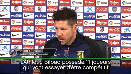 19e j. - Simeone : "Toujours difficile de gagner à Bilbao"