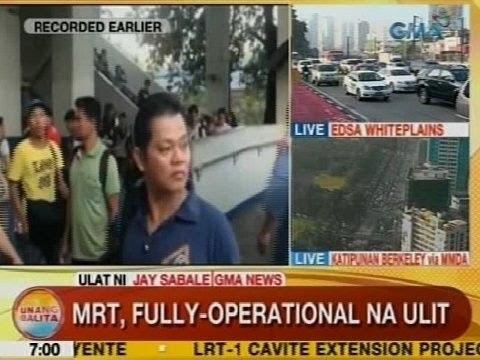 UB: Operasyon ng MRT, balik normal na ulit matapos magkaaberya kanina