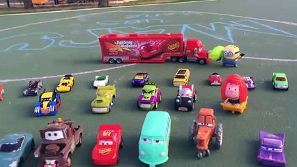 Playing with DISNEY CARS TOYS giant Surprise Egg: LIGHTNING MCQUEEN, TOW MATER, MINIONS