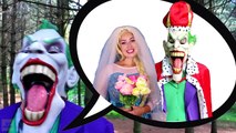 Frozen Elsa & Joker Wedding ?! w/ Spiderman, Pink Spidergirl, Elsa & Ariel Mermaids, Malef