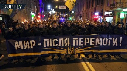 'Death to the enemies!' - Ultra-nationalist Azov battalion stages torch-lit march in Kharkov, Ukraine-fGehJt64Q_M