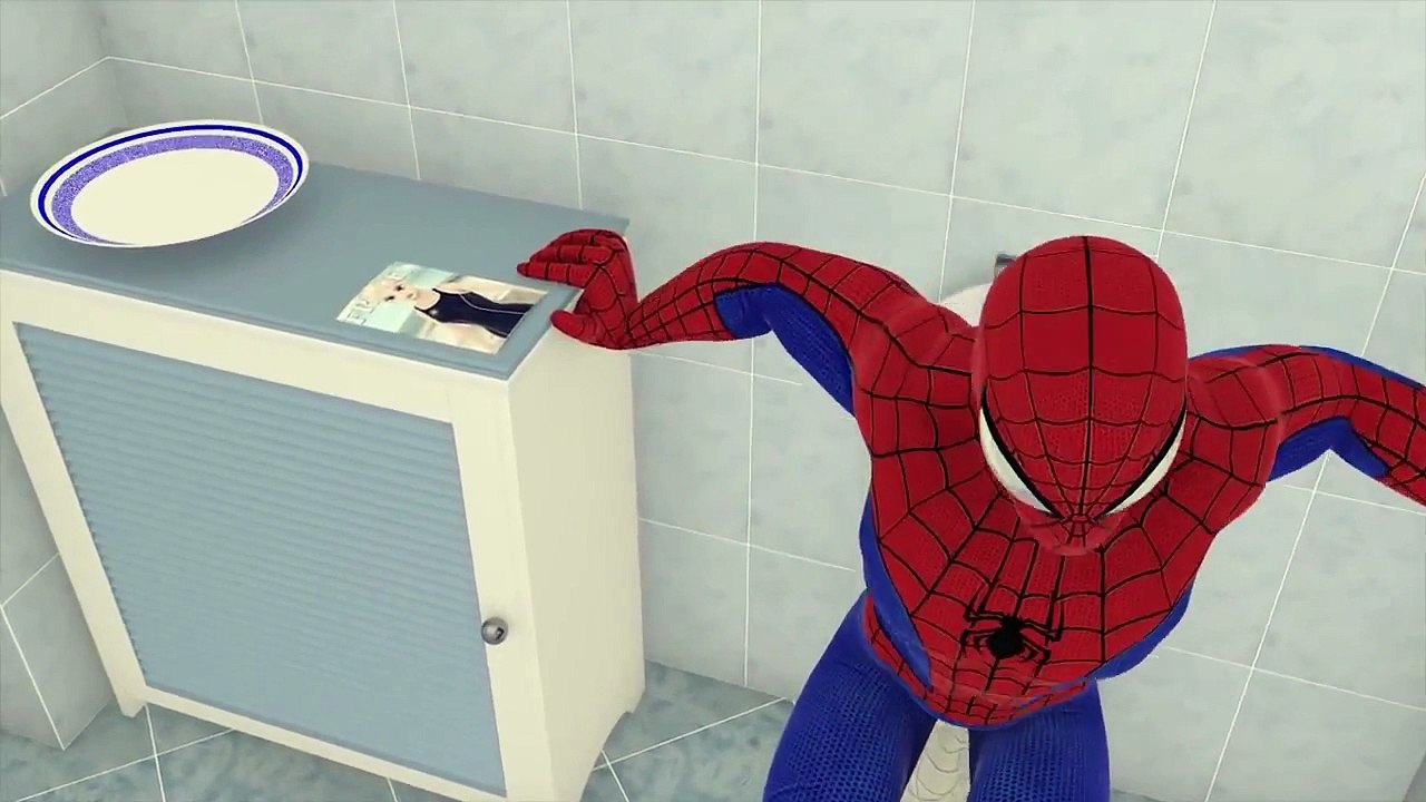Spiderman kisses Elsa in the Toilet