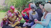 Spiderman & Frozen Elsa w/ Batman Ironman vs Maleficent Giant Fish Superhero Prank. Ep. 105