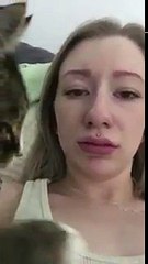 Sahibini teselli etmeye çalışan kedi