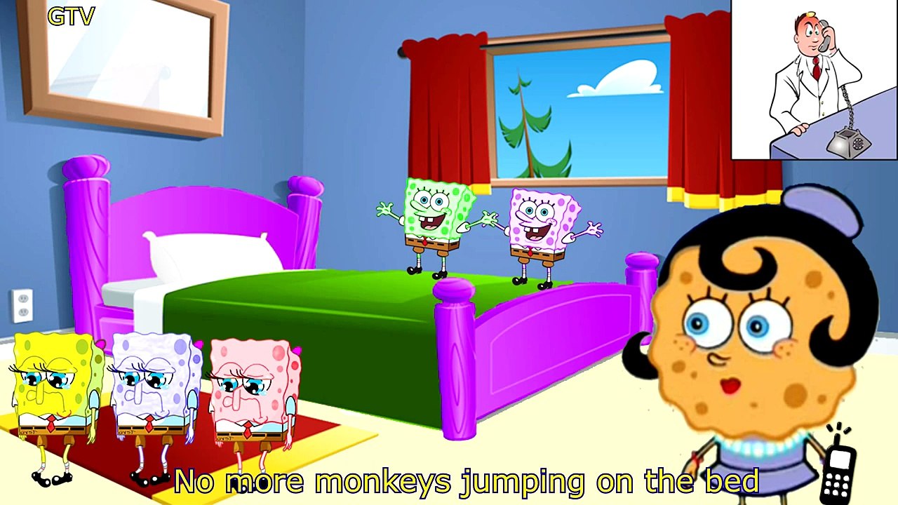 Five Little Spongebob Jumping on the Bed | 5 Little Monkeys Jumping on the bed Nursery Rhymes