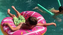 Doughnut Challenge - Giant Donut Pool Float Unboxing - Pool Toys - Pool Party Toys