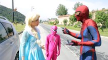 Spiderman Becomes a SPIDER vs Joker Spell! w/ Frozen Elsa, Pink Spidergirl & Maleficent Candy Colors