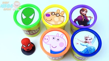 下载视频: Сups Stacking Toys Play Doh Clay Elsa Frozen Spiderman Peppa Pig Learn Colors for Kids