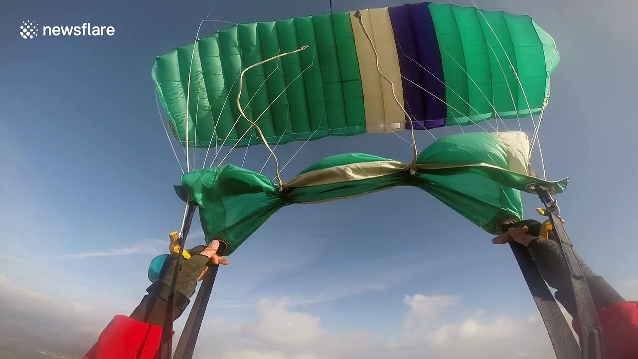 Skydiver drops GoPro, then catches it with his legs 3,000 ft in the air