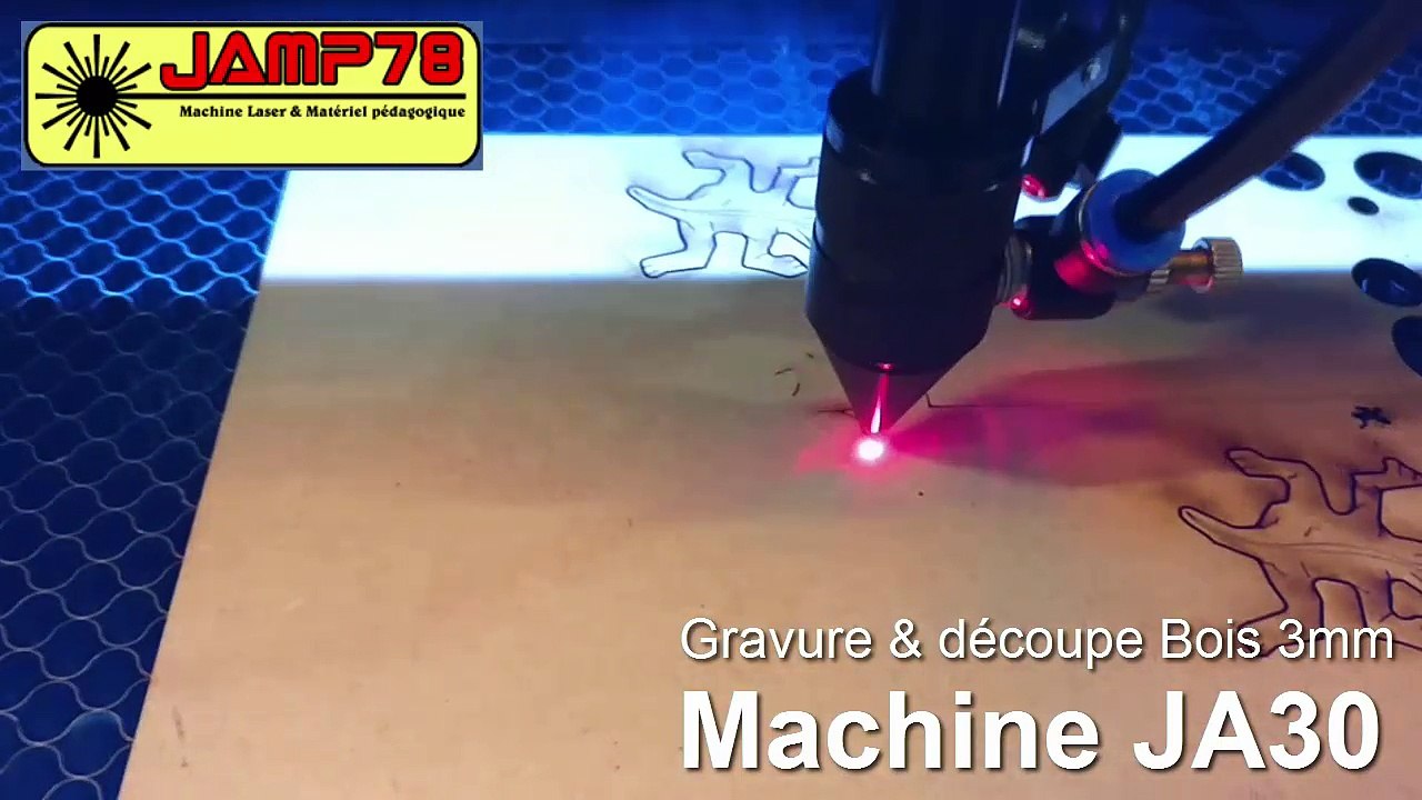 Démonstration découpe et gravure laser sur bois 3mm avec JA30