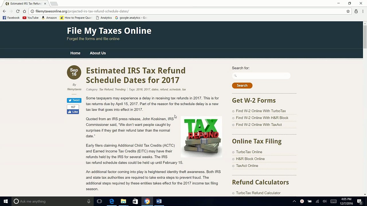Estimated IRS Tax Refund Schedule Dates for 2017