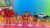 POLICE & FIRE PLAYSET with POLICE CAR Fire Truck Police Helicopter Road Blocks 50 pieces