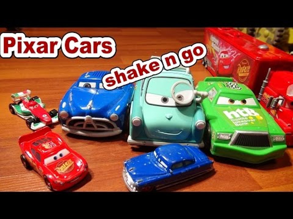 Pixar Cars Shake and Go Doc ,Profesor Zee , and Chick Hicks Real Races