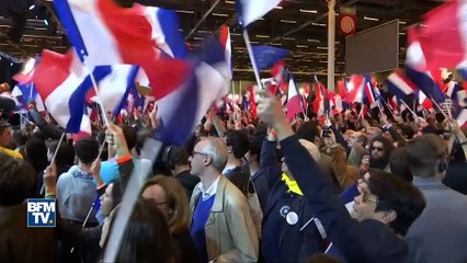 Emmanuel Macron et ses partisans dans une ambiance de quasi victoire