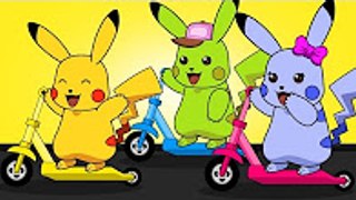 Mega Pikachu crashed Kick Scooter, Finger family songs with actions for kids