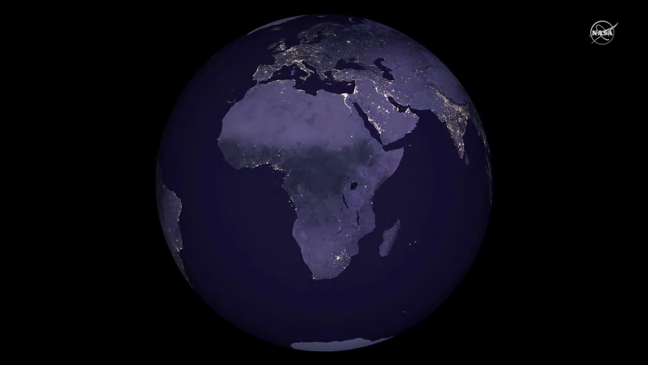 Les lumières des villes vues de l'espace illuminent la Terre, image size:1280x720