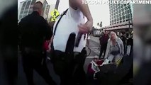 Police officer shoves elderly woman to the ground during migrant protest in Arizona