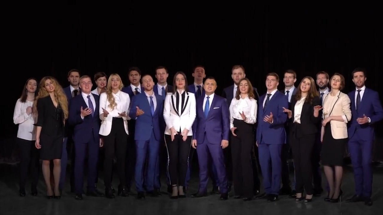 Young Russian diplomats sing song to celebrate foreign ministry