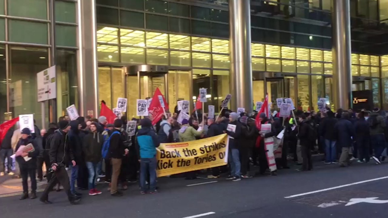 Crossrail protest held outside company HQ in London's Canary Wharf