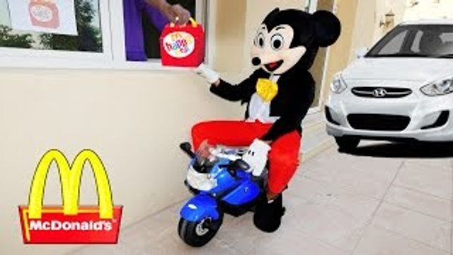 Mickey Mouse McDONALDS DRIVE THRU Prank! w/ Frozen Elsa Hulk Spiderman Movie Kids Toys in