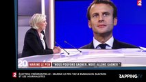 Marine Le Pen s'attaque à Emmanuel Macron et aux journalistes chez David Pujadas