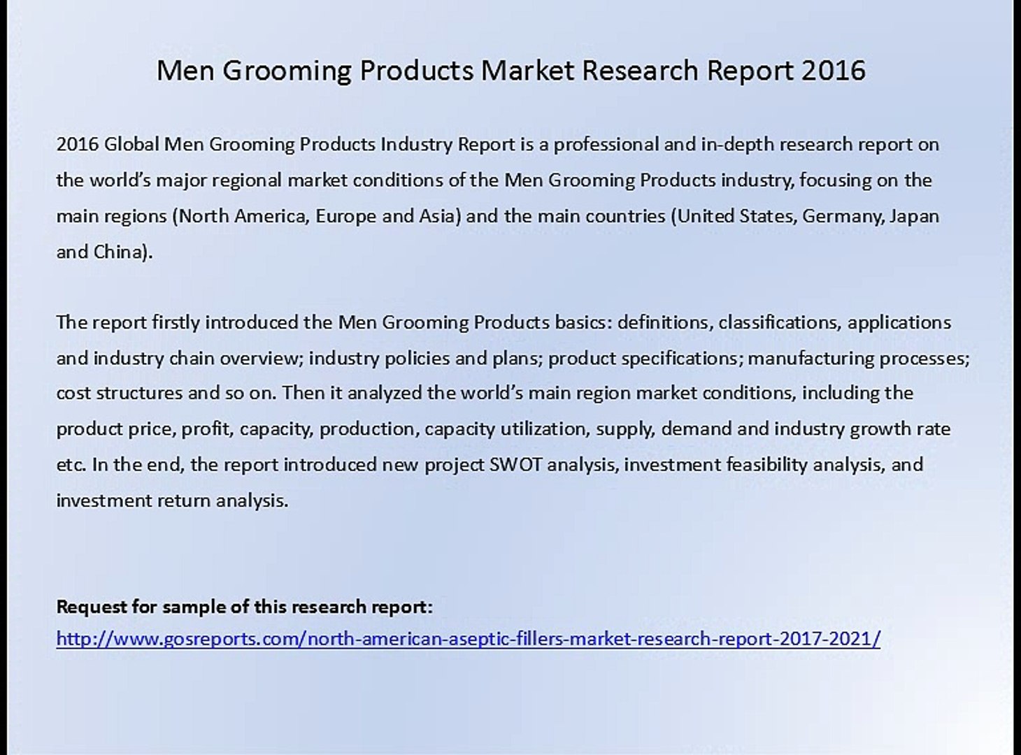 ⁣Men Grooming Products Market Research Report 2016