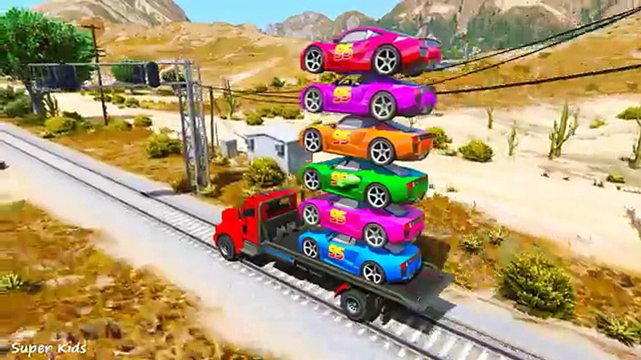 COLORS_MCQUEEN_CARS_on_TRUCK_with_Spiderman_amp_Superheroes_and_Nursery_Rhymes_Kids_Songs