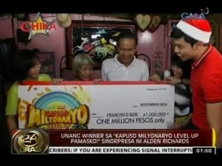 24 Oras: Unang winner sa "Kapuso Milyonaryo Level Up Pamasko!" sinorpresa ni Alden Richards