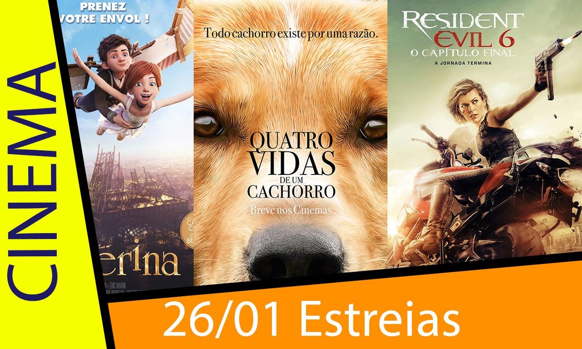Resident Evil, Quatro Vidas de um Cachorro, A Bailarina, Sully e mais nas estreias da semana 26 de janeiro.