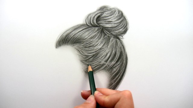 Drawing, shading realistic hair bun with graphite pencils | Emmy Kalia