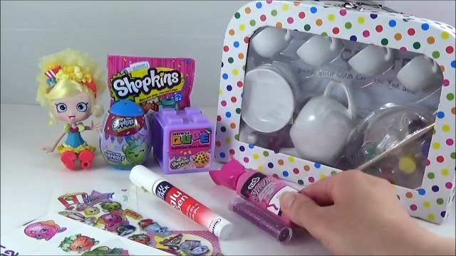 Shopkins DIY Tea Set! Shopkins Surprise Egg, Shopkins Qube, Kids Craft Toy Video Paint Shopkins