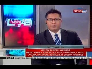 NTVL: Yellow rainfall warning, nakataas sa ilang lugar sa Luzon dahil sa Bagyong Ruby