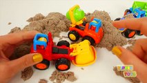 Tractor Dump Truck and Mixer Playing and Working in Kinetic Sand
