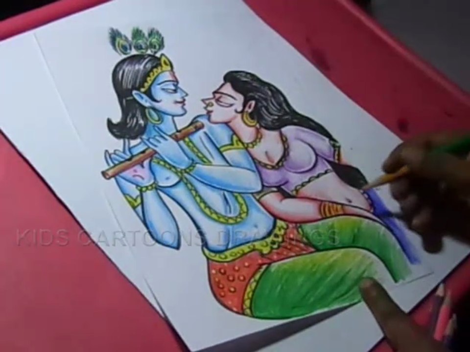 How to Draw Lord Krishna and Radha Color Drawing
