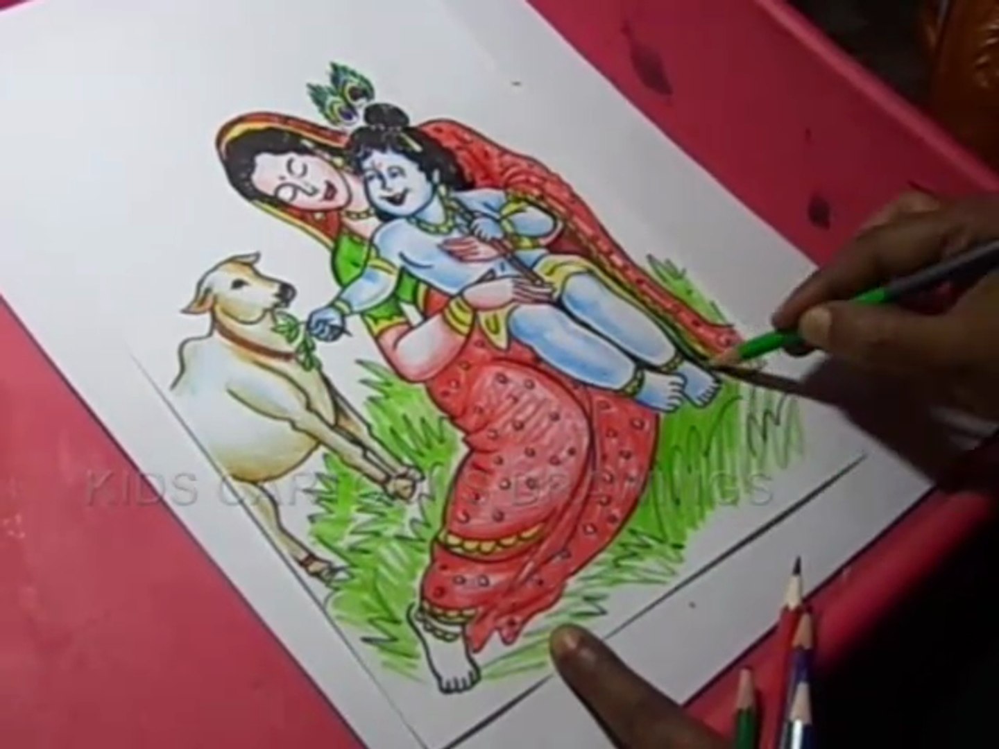 How to Draw Lord Child Krishna and Yashoda Color Drawing - video ...